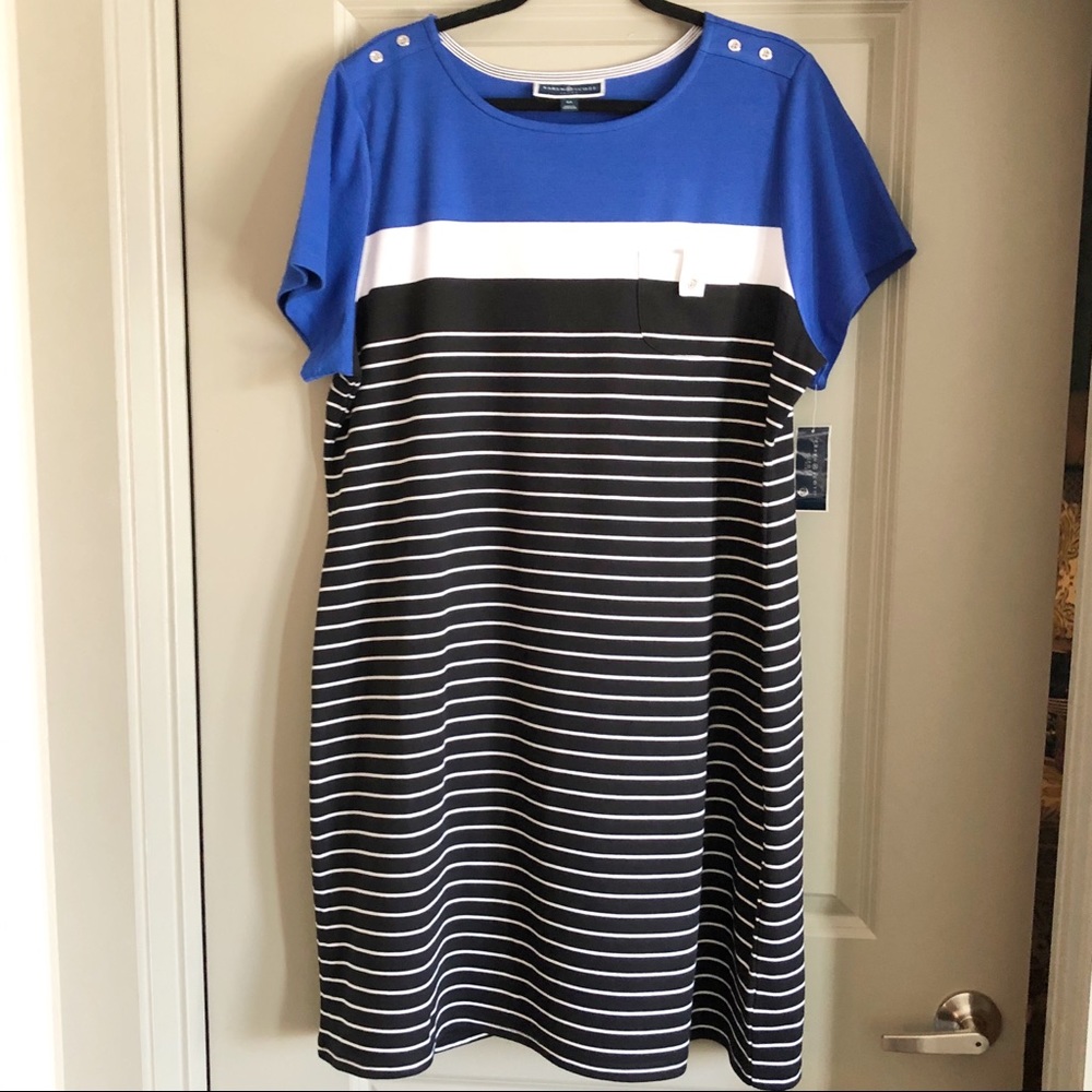 KAREN SCOTT Casual Striped Shift Dress wPocket NWT